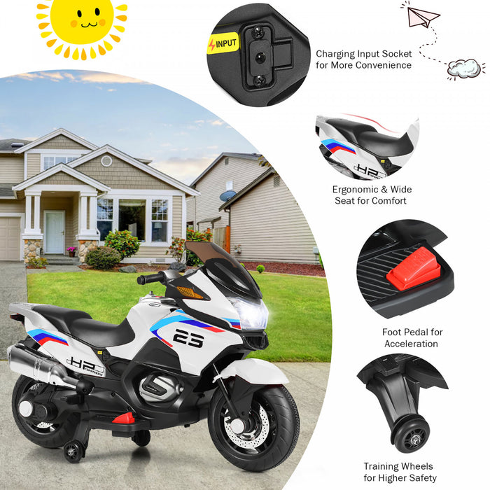 Costway 12v Kids Ride On Motorcycle Electric Motor Bike W/ Training Wheels & Light White
