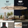 Costway 15.5 FT Extra-Large Patio Umbrella with LED Solar Lights & 12 Heavy-Duty Ribs Beige