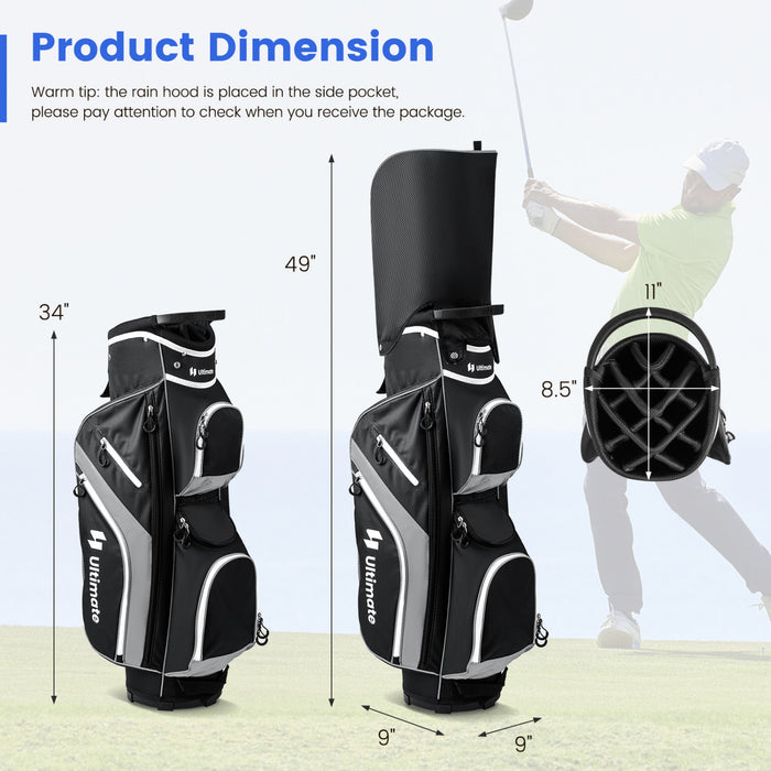 Costway Lightweight Golf Cart Bag With 14 Way Top Dividers 9 Pockets Rain Hood Cooler Bag