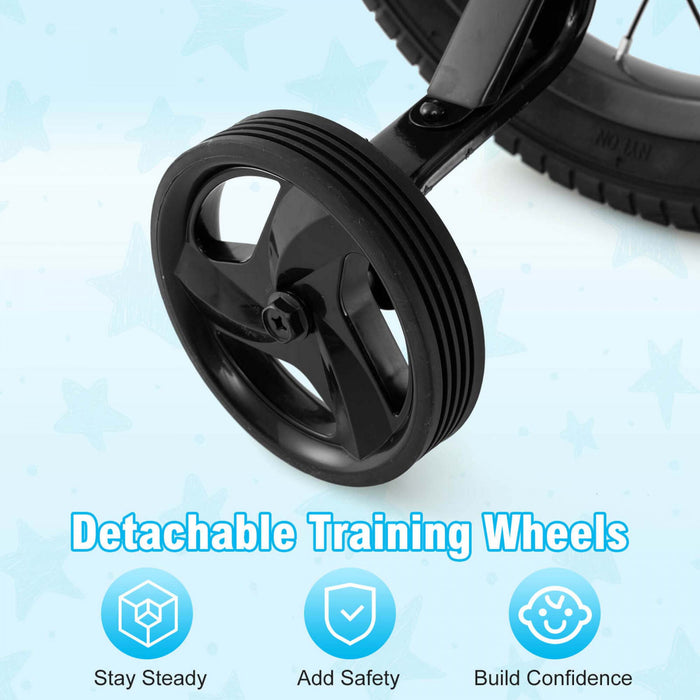 Costway 12\" Kid's Bike With Training Wheels Adjustable Handlebar & Seat Handbrake Black