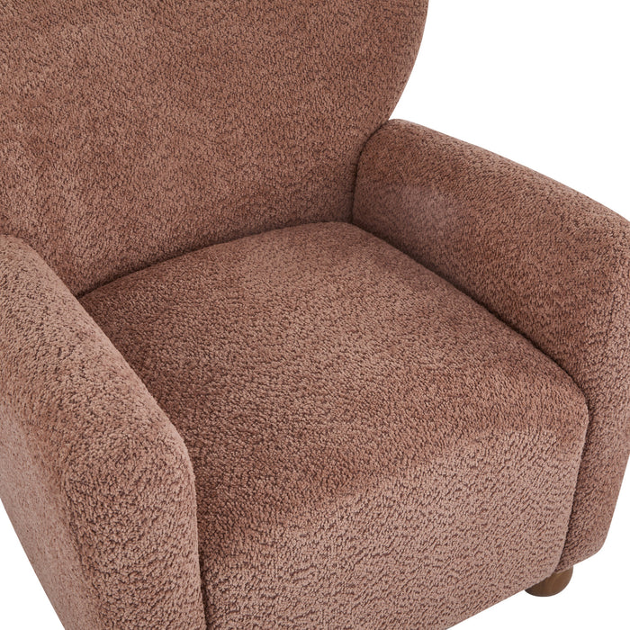 Wingate Cozy Wingback Armchair with Premium Fabric and Solid Wood Legs, Coral, Teak