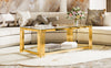 Aria 47.5 Inch Modern Rectangular Coffee Table with Asymmetrical Gold Frame and Glass Top, Transparent | Aria Table Basse Rectangulaire Moderne 47.5 po avec Cadre Asymetrique Dore et Plateau Verre, Transparent