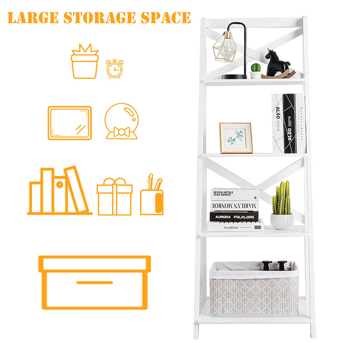 Costway Set Of 2 Ladder Shelf 4-tier Bookshelf Bookcase Storage Display Plant Leaning