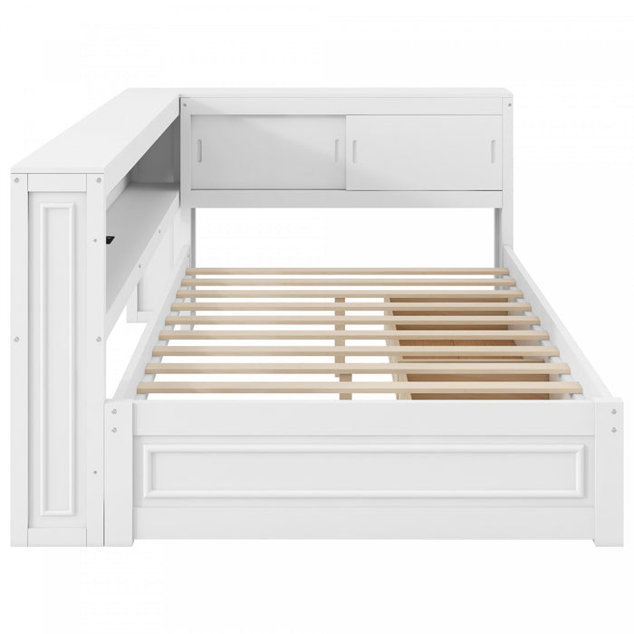 Arthur Full Size Wood Daybed with LED Light, USB Port and 2 Storage Drawers, White