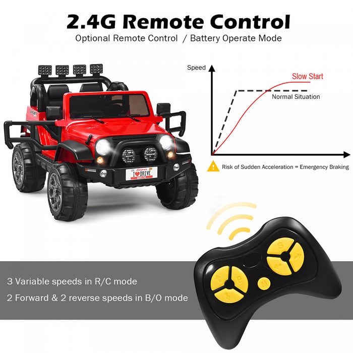 Costway 12v Kids Ride On Car 2 Seater Truck Rc Electric Vehicles W/ Storage Room Red