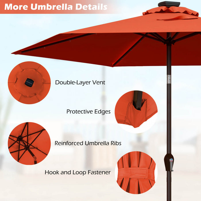 Costway 9FT Patio Solar Umbrella LED Steel Tilt W/ Crank Orange