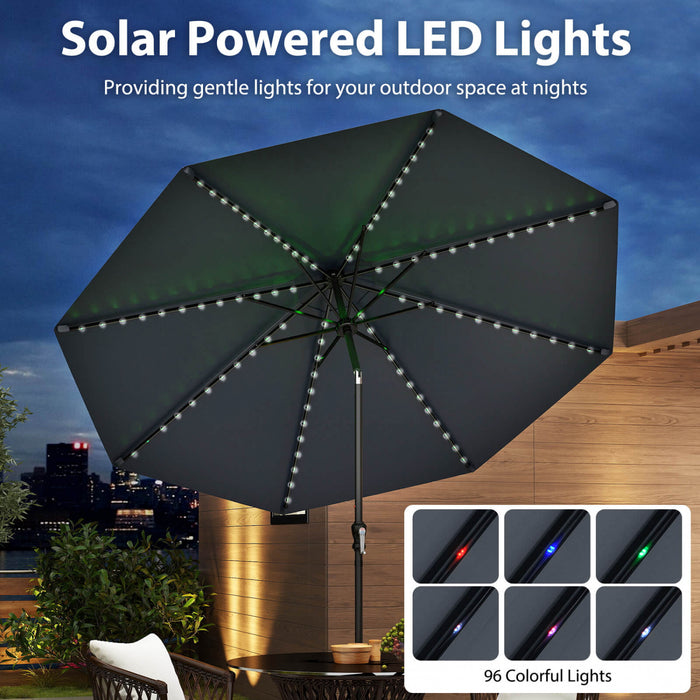 Costway 10 FT Solar Patio Umbrella with 96 LED Lights 35° Adjustable Tilt Vented Top Navy