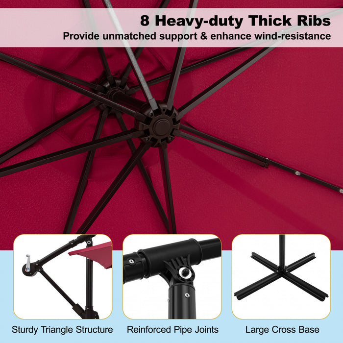 Costway 10 Ft Patio Solar LED Offset Umbrella 40 Lights Crank Cross Base Wine