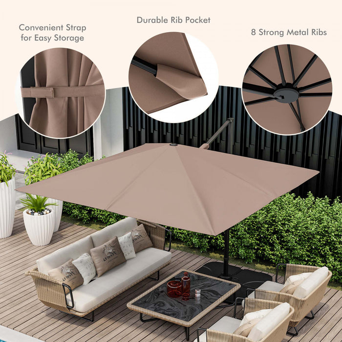 Costway Patio 9.5FT Square Cantilever Offset Hanging Umbrella 2-Tier 360° Outdoor Coffee