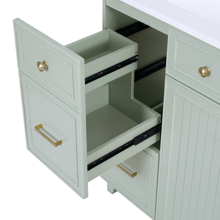 Grady 36 Inch Modern Bathroom Vanity with Ceramic Sink & Smart Storage, Green