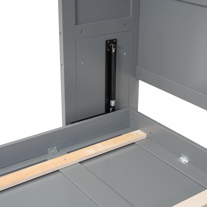 Evelyn Space-Saving Murphy Wall Bed with Foldable Cabinet Design,Queen Size,Grey Queen Bed