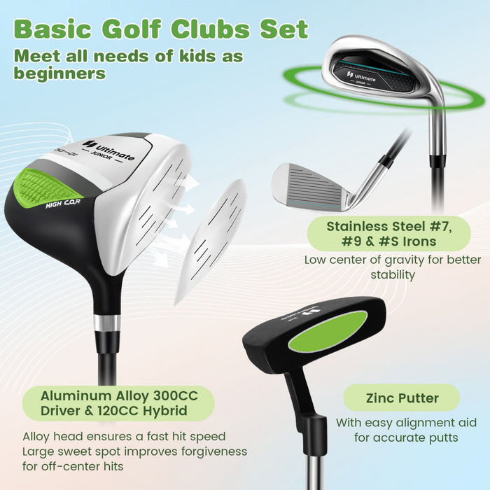 Ultimate Junior Complete Golf Club Set For Kids Age 11-13 Years Old Golf Practice Set Green