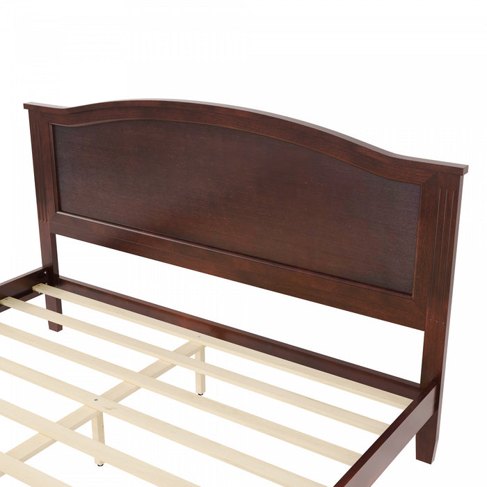 Benson Queen Size Solid Wood Platform Bed with Stylish Headboard, Brown