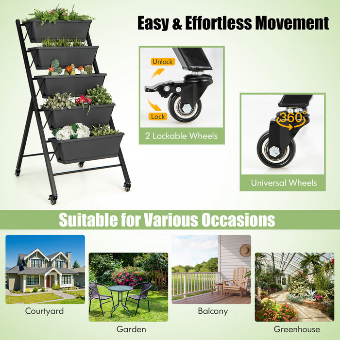 Costway 5-tier Vertical Raised Garden Bed Elevated Planter With Wheels & Container Boxes
