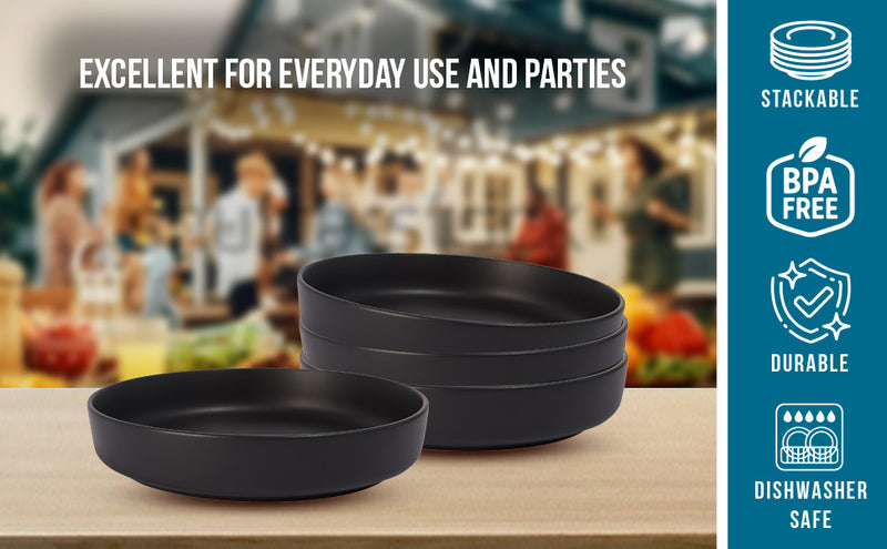 S&CO Gourmet Lisbon Set of 4 Black Stoneware Pasta Bowls