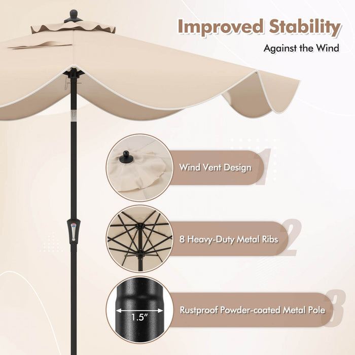 Costway 9 FT Patio Umbrella 2-Tier Market Table Umbrella with Crank Handle & 8 Ribs Beige