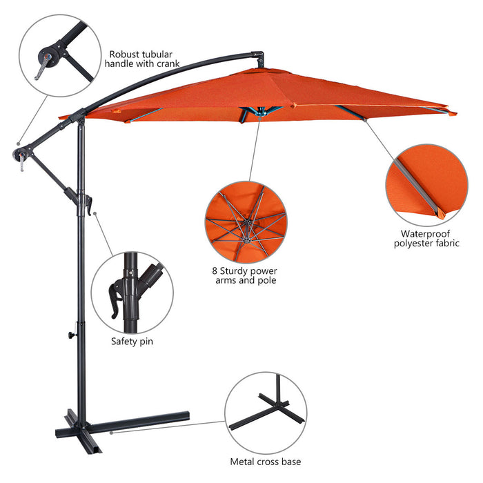 Costway 10' Ft Hanging Umbrella Patio Sun Shade Offset Outdoor Market Cross Base Orange