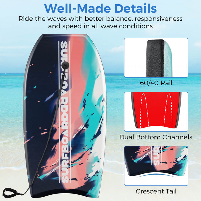 Costway 37\" Lightweight Body Board With Eps Core Xpe Deck Hdpe Bottom Crescent Tail Multi-color