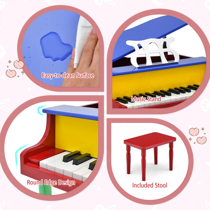 Costway 30-Key Classic Baby Grand Piano Toddler Toy Wood with Bench & Music Rack Colorful