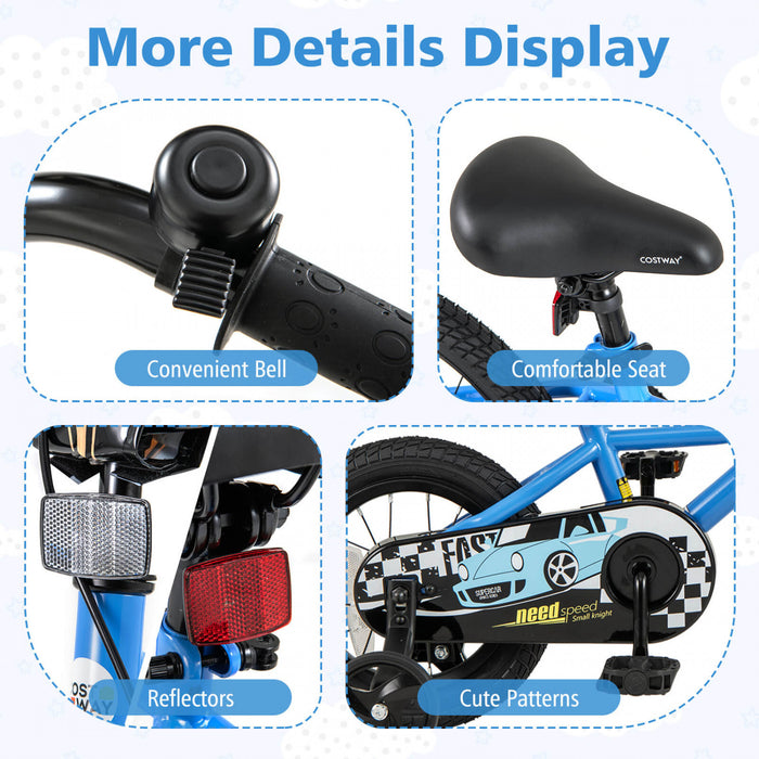 Costway 14\" Kids Training Bike With Removable Training Wheels Pneumatic Tires Navy