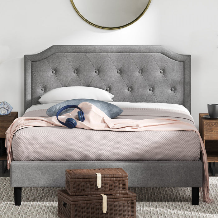Kellen Upholstered Platform Bed with Headboard in Light Grey - Queen Size