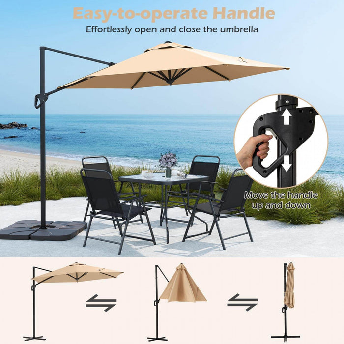 Costway 9 FT Patio Cantilever Umbrella with Sun-Protective Canopy, Top Air Vent Cross Base Beige