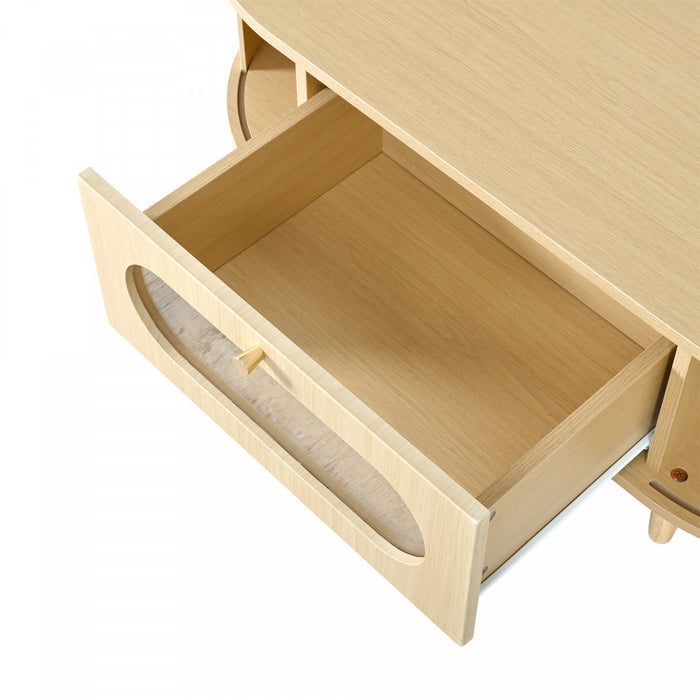 Grain 39.3 Inch Walnut Coffee Table with Roll-Up Door and Acrylic Drawer, Natural Walnut