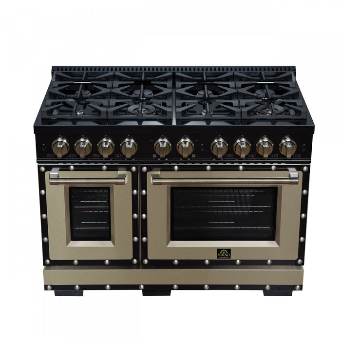 Forno Ambassador 48\" Gas Range in Black, 8 Sealed Burners, 6.7 Cu.Ft. Ovens - FFSGS6299-48CPBLK