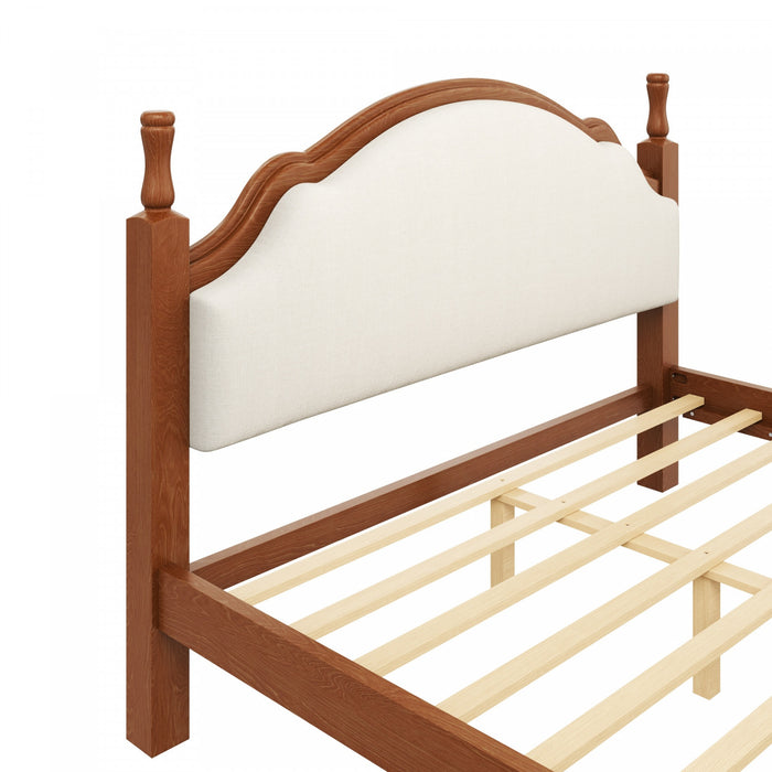 Miles Queen Size Wood Platform Bed with Curved Upholstered Headboard, Brown