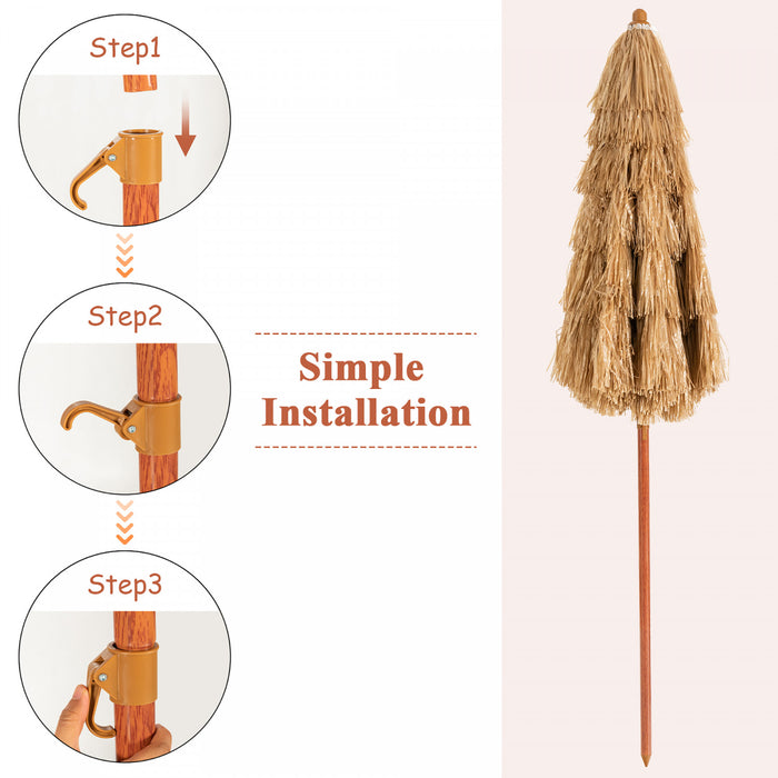 Costway 6.5 FT Thatched Beach Umbrella Tilt Tiki Hawaiian Patio Portable