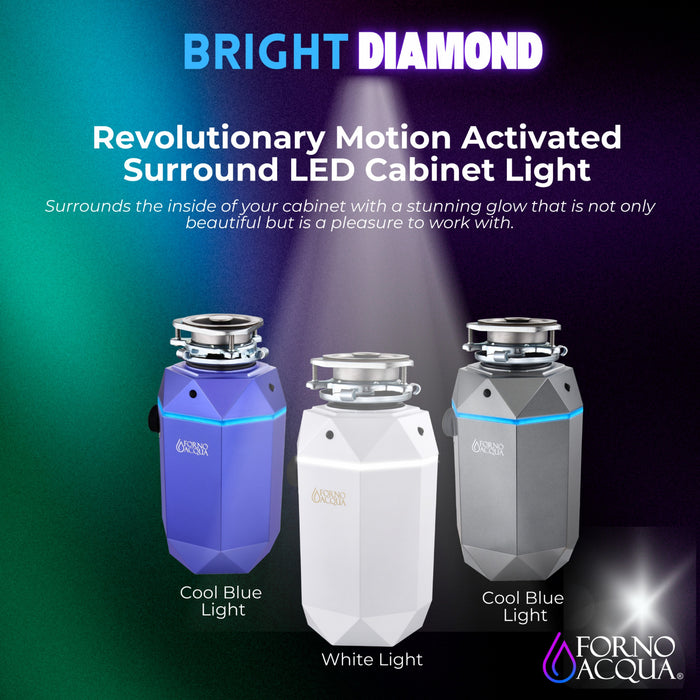 BrightDIAMOND 3/4HP Quietest Waste Disposer, LED Cabinet Light, Corded & Air Switch, Black Onxy - WDD075TA1BO Food Disposer