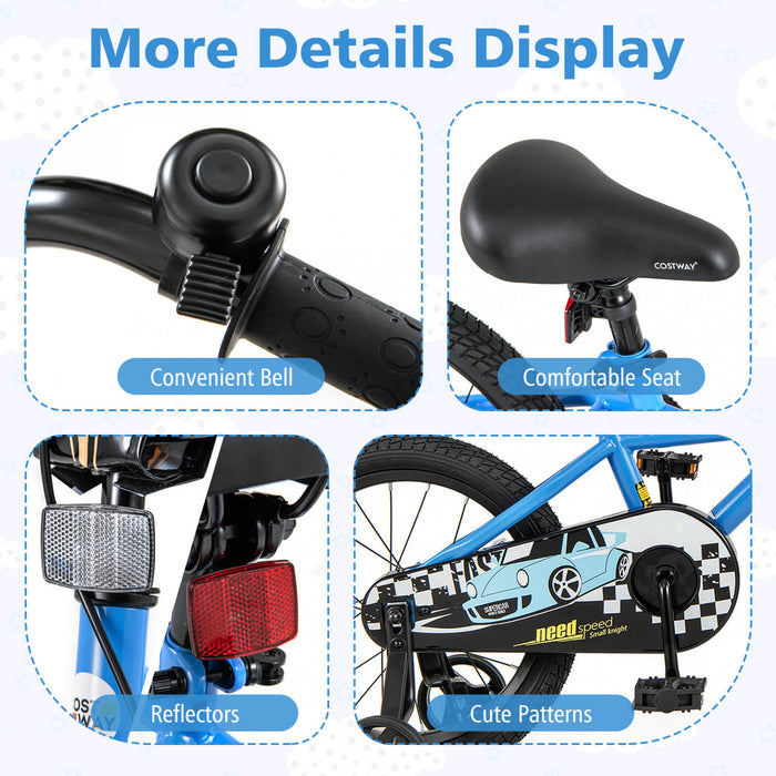 Costway 16\" Kids Training Bike With Removable Training Wheels Pneumatic Tires Navy