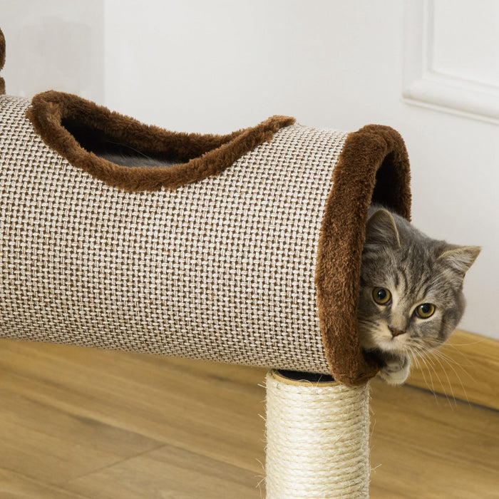 Pawhut Cat Tree Tower Indoor Cats Climbing Activity Center Kitten Furniture W/ Cat House, Bed, Scratching Post, Hanging Toy, Brown