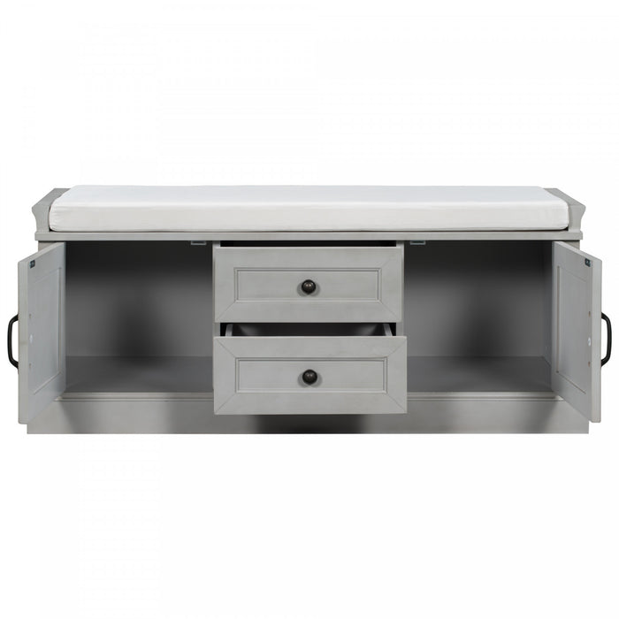 Boyce Solid Wood Storage Bench With 4-door Shoe Cabinet With Cushion -Grey 