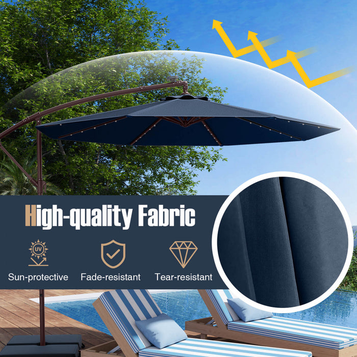 Costway Patio 10FT Hanging Offset Umbrella 32 LED Lights Sand Bag Outdoor Cross Base