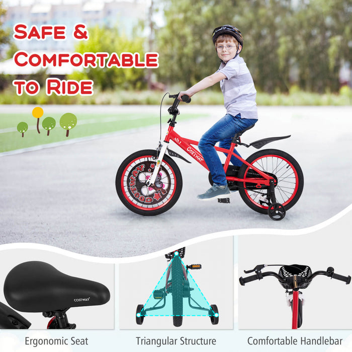 Costway 18\" Kid's Bike For 4-8 With Height-adjustable Handlebar & Saddle Handbrake Red