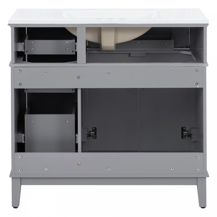 Ethan Solid Wood Bathroom Vanity with Ceramic Sink and Smart Storage, Grey