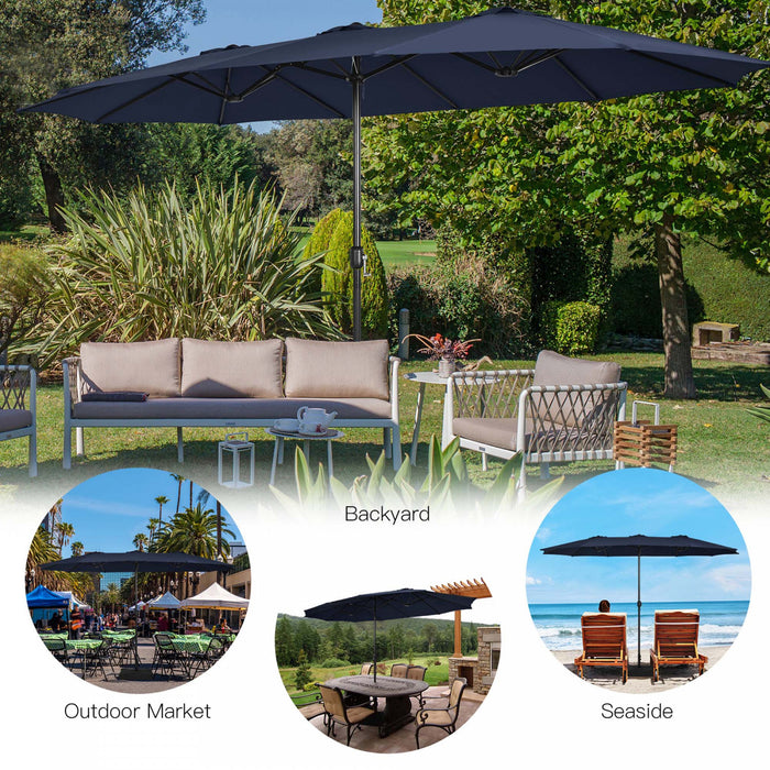 Costway 15FT Double-Sided Twin Patio Umbrella Sun Shade Outdoor Crank Market Base Navy