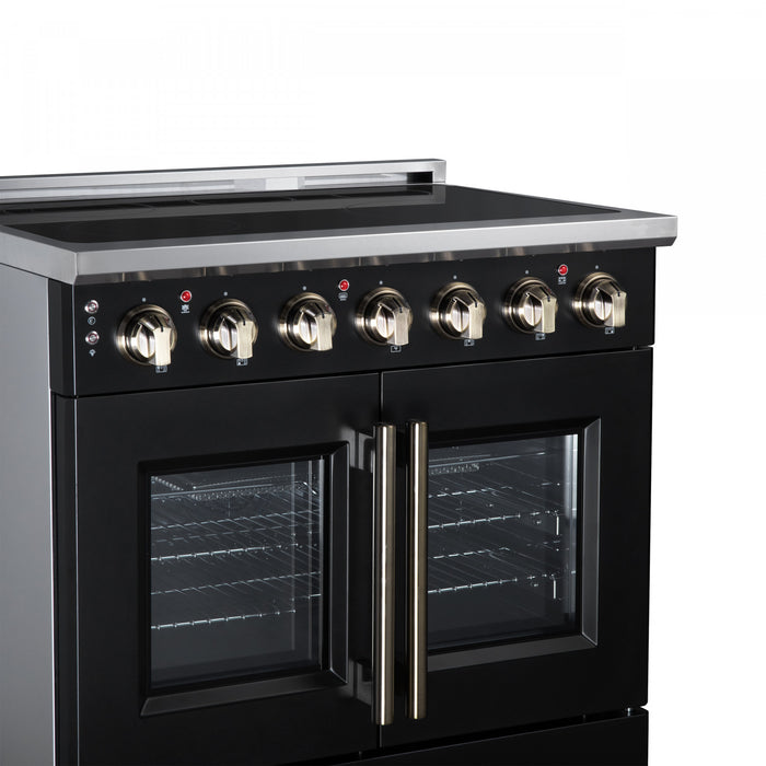 Forno Massimo 36 Inch French Door Electric range, 5 radiant burners, 5.36 cu.ft., Black - FFSEL6955-36BLK Electric Range