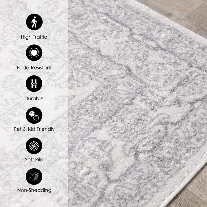 Fallon White Grey Elegant Faded Traditional Rug, 5'3\" x 7'7\" Indoor Area Rug