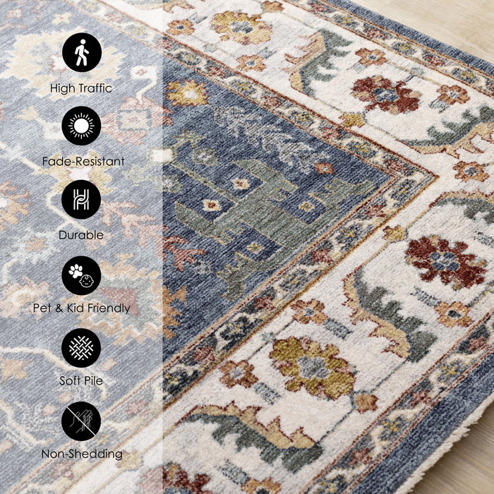 Olivia Blue Modern Tribal Inspired Border Rug, 5'3\" x 7'10\" Indoor Area Rug