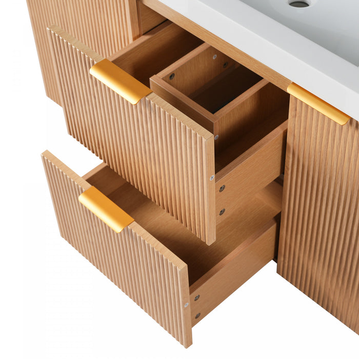 Ethan Wall-Mounted Bathroom Vanity with Integrated Sink Storage,Wood