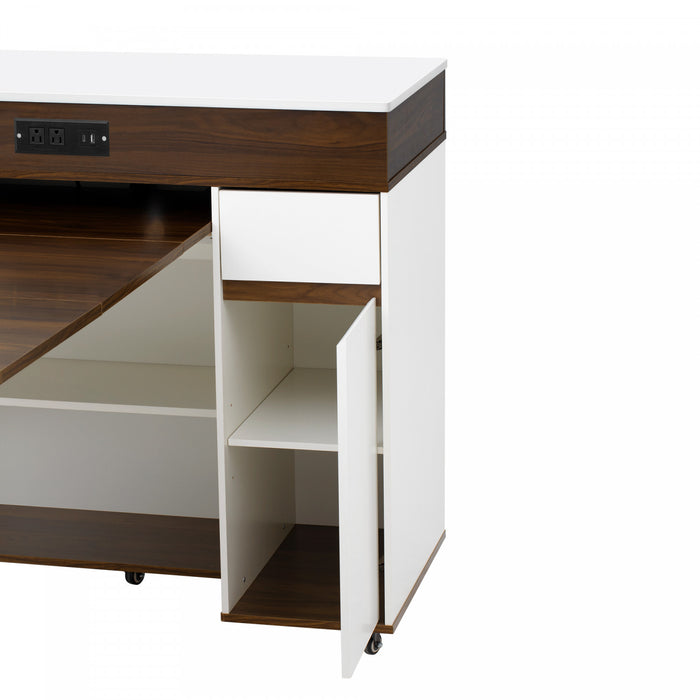 Avery Extendable Dining Table with Rolling Kitchen Island,Walnut