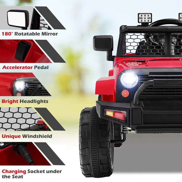Costway 12v Kids Ride On Truck Car Electric Vehicle Remote With Music & Light Red