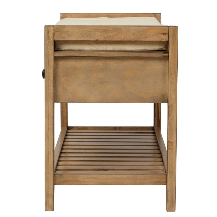 Stephanie Pine Wood Shoe Rack Bench With Cushioned Seat With Storage Drawers - Old Pine