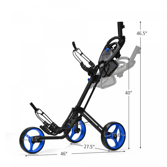 Goplus Folding 3 Wheels Golf Push Cart W/brake Scoreboard Adjustable Handle Blue