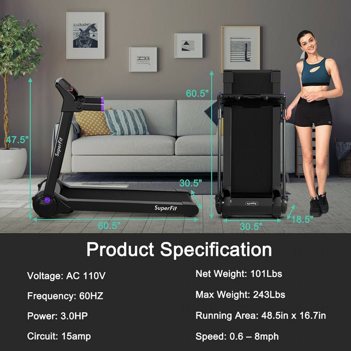 Superfit 3hp Folding Electric Treadmill Running Machine W/ Speaker