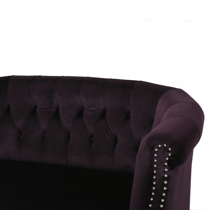 Vivian Solid Wood Rolled Arms Velvet Loveseat,Black Berry