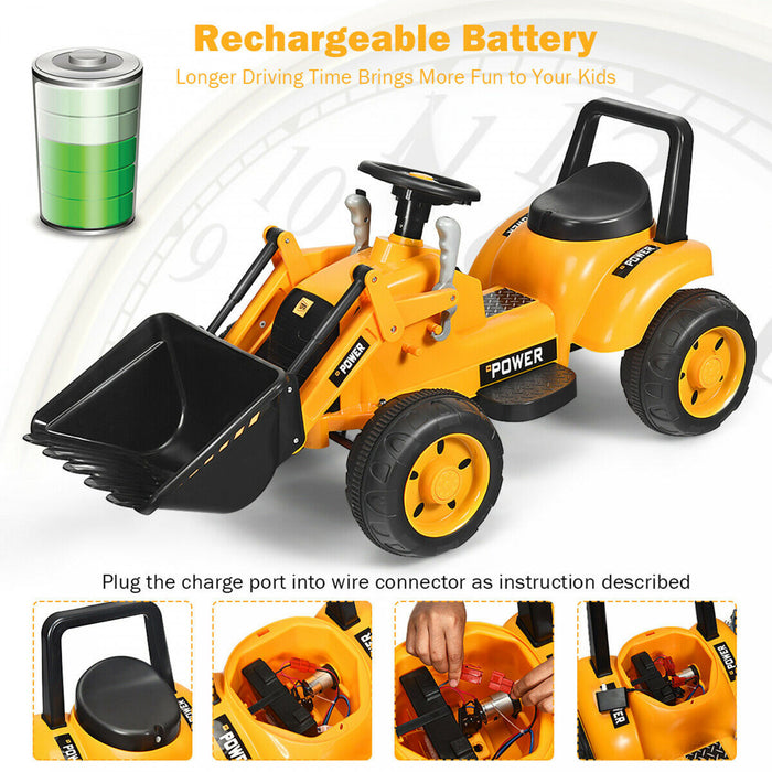 Kids Ride On Excavator Digger 6v Battery Powered Tractor W/digging Bucket Yellow