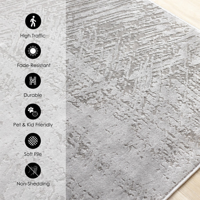 Hudson Grey Cream Distressed Brushstrokes Rug, 5'3\" x 7'7\" Indoor Area Rug